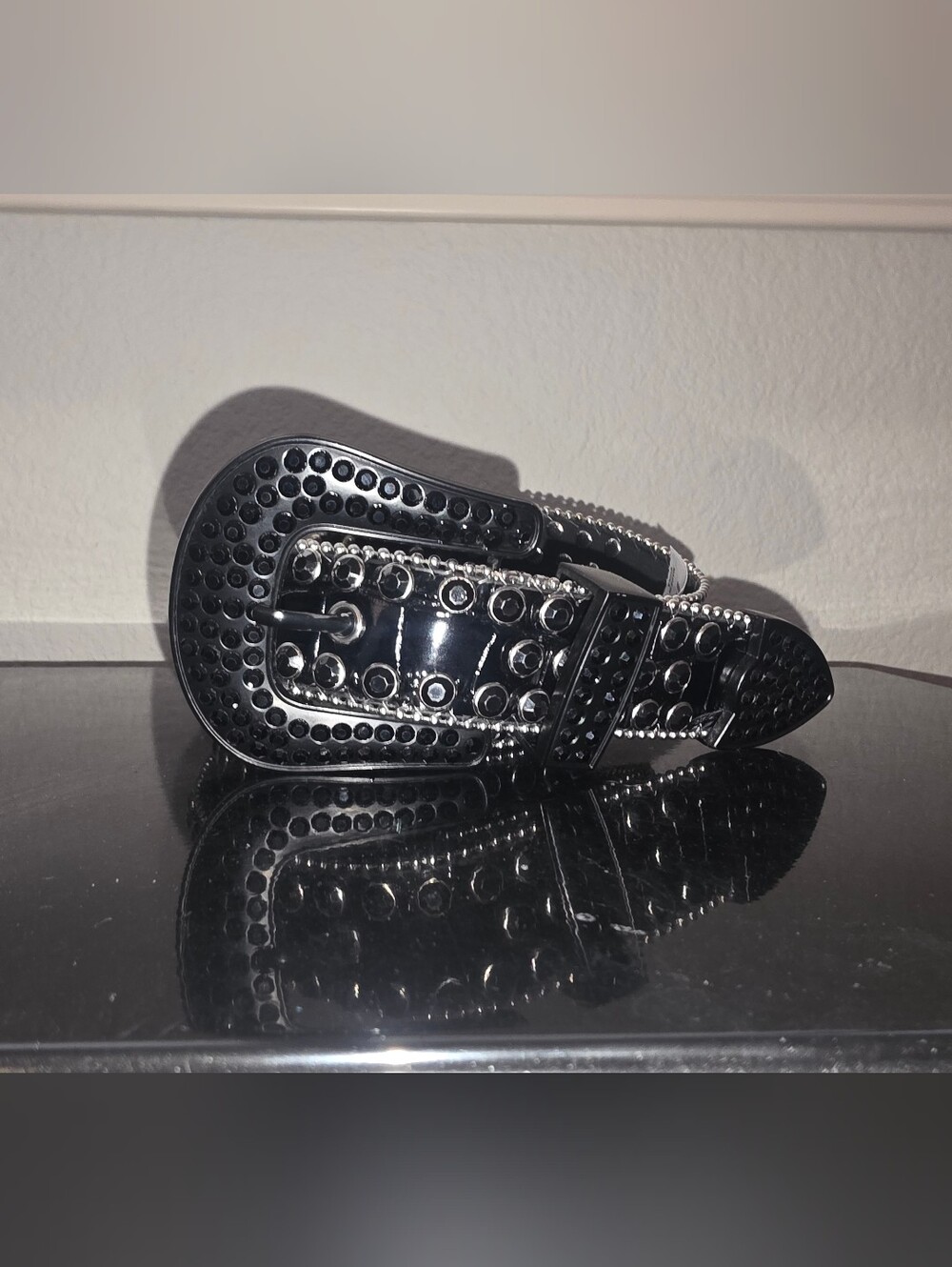 Black Studded Men's Leather Belt
